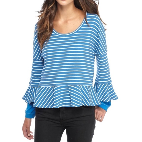 NEW Free People Round About Blue Striped Tee - Picture 1 of 8